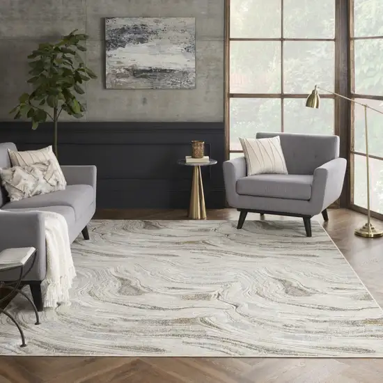 Ivory Gray and Brown Abstract Non Skid Area Rug Photo 4