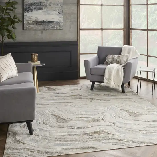 Ivory Gray and Brown Abstract Non Skid Area Rug Photo 3