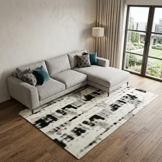 Ivory Gray and Brown Abstract Non Skid Area Rug Photo 1