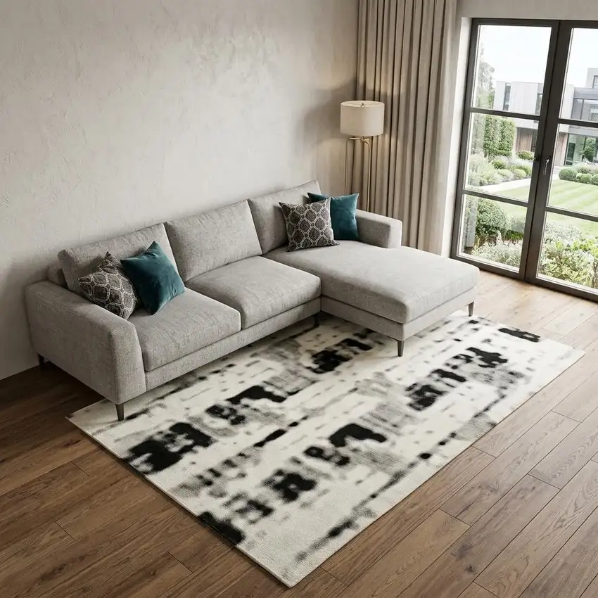 Ivory Gray and Brown Abstract Non Skid Area Rug Photo 1