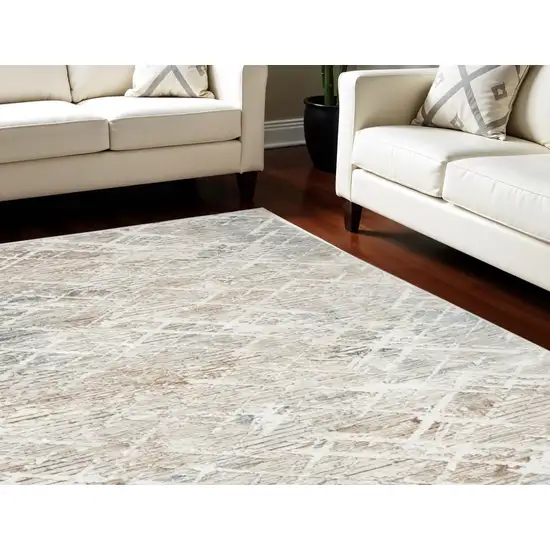 Ivory Gray and Brown Abstract Non Skid Area Rug Photo 2