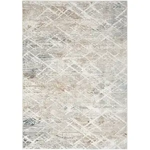 Photo of Ivory Gray and Brown Abstract Non Skid Area Rug
