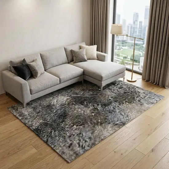 Ivory Gray and Brown Abstract Non Skid Area Rug Photo 1