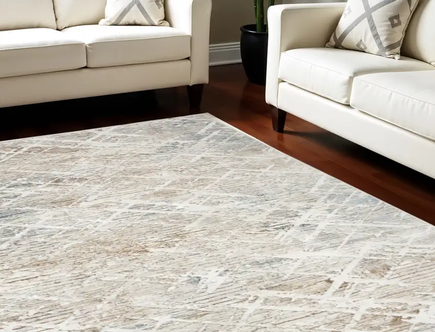 Ivory Gray and Brown Abstract Non Skid Area Rug Photo 1