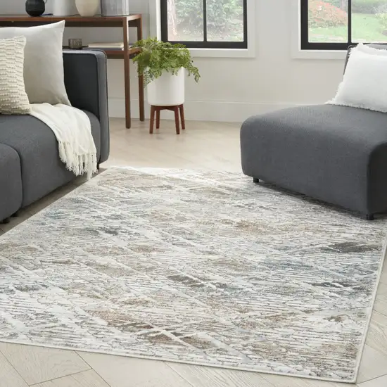 Ivory Gray and Brown Abstract Non Skid Area Rug Photo 3
