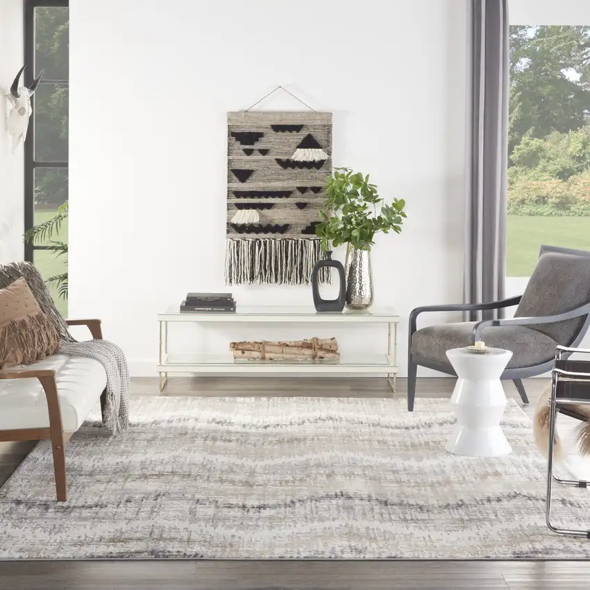 Ivory Gray and Brown Abstract Non Skid Area Rug Photo 6