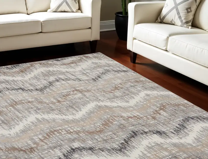 Ivory Gray and Brown Abstract Non Skid Area Rug Photo 1