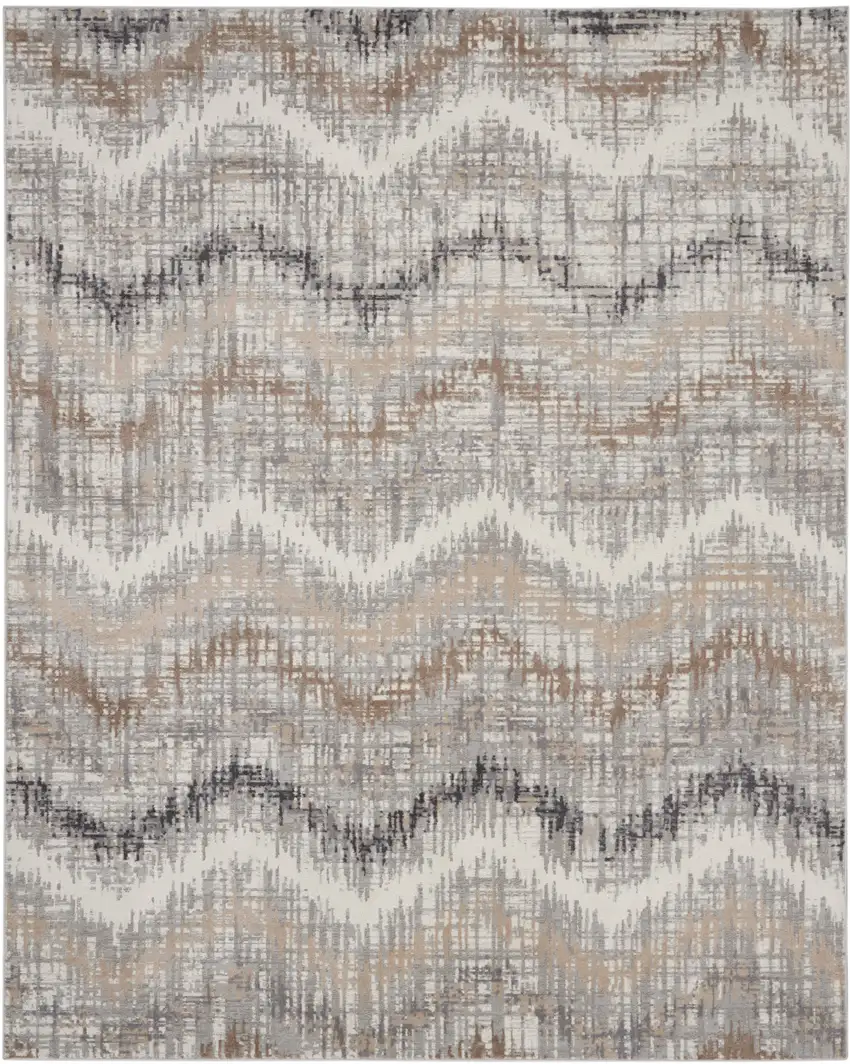 Ivory Gray and Brown Abstract Non Skid Area Rug Photo 2