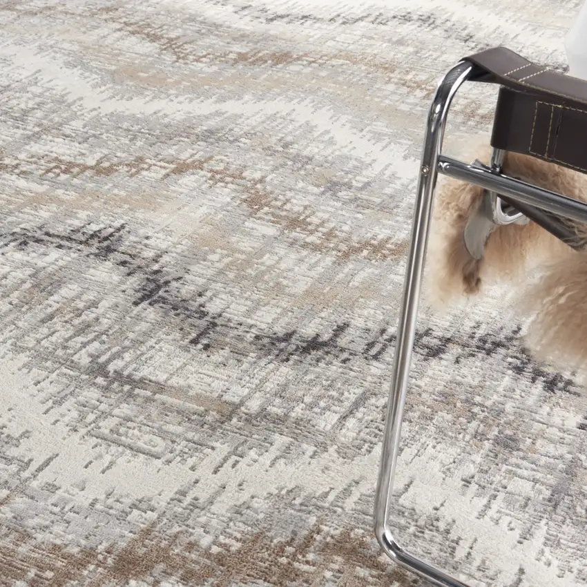 Ivory Gray and Brown Abstract Non Skid Area Rug Photo 8