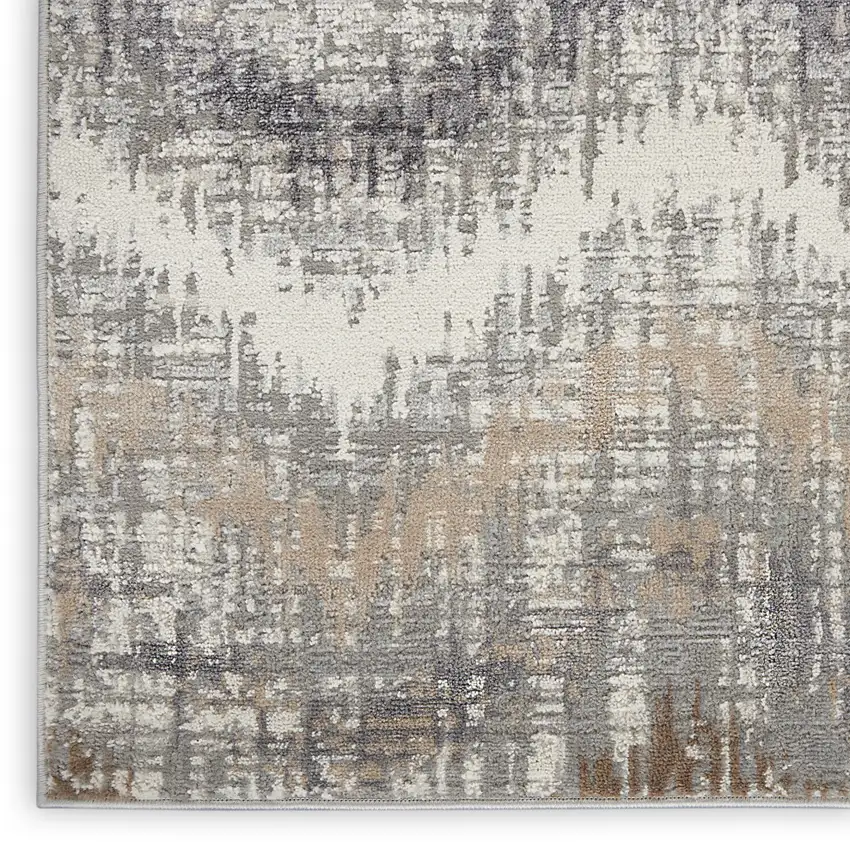 Ivory Gray and Brown Abstract Non Skid Area Rug Photo 9