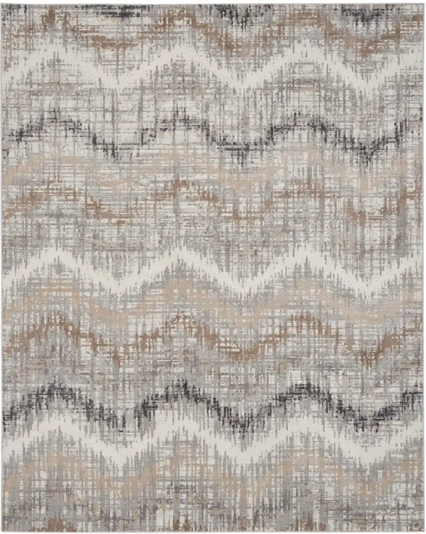 Ivory Gray and Brown Abstract Non Skid Area Rug Photo 5