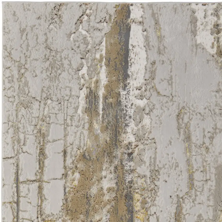 Ivory Gray and Brown Abstract Power Loom Area Rug Photo 7