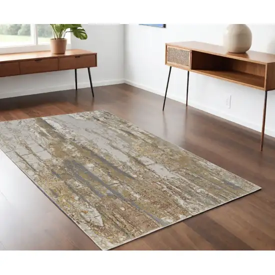 Ivory Gray and Brown Abstract Power Loom Area Rug Photo 2