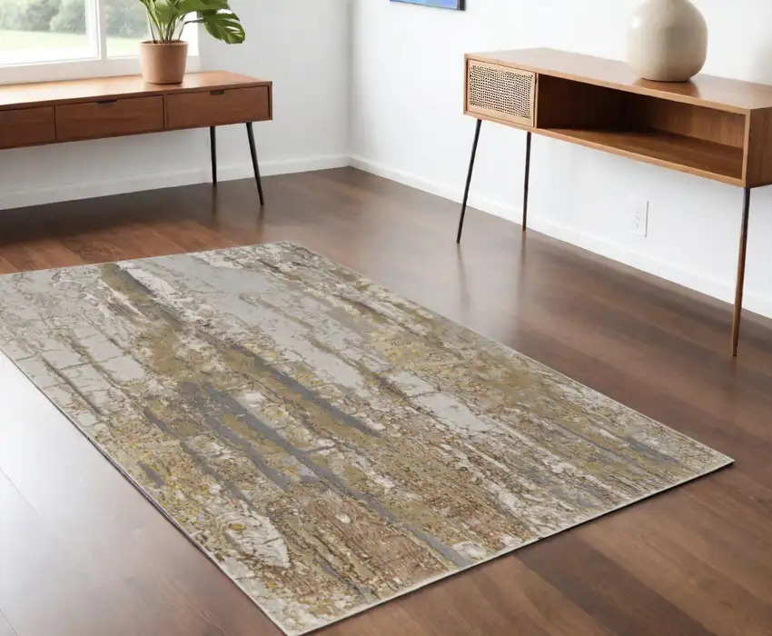 Ivory Gray and Brown Abstract Power Loom Area Rug Photo 2