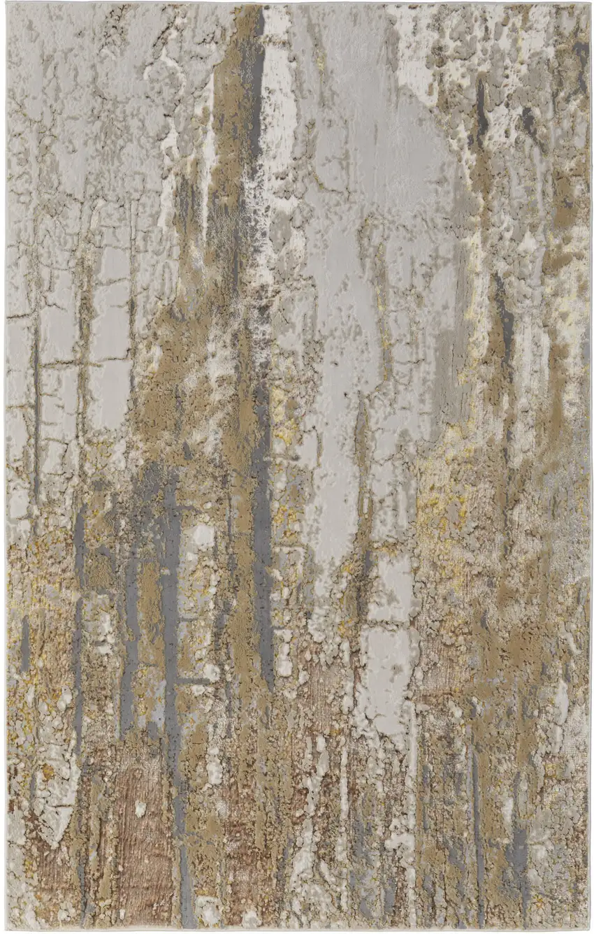 Ivory Gray and Brown Abstract Power Loom Area Rug Photo 1