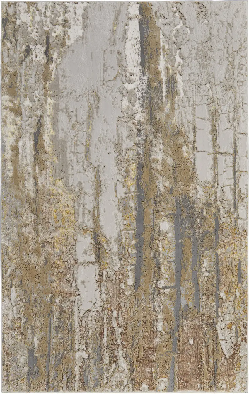 Ivory Gray and Brown Abstract Power Loom Area Rug Photo 3