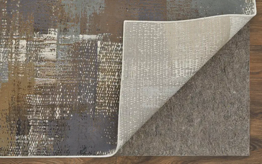 Ivory Gray and Brown Abstract Power Loom Area Rug Photo 8