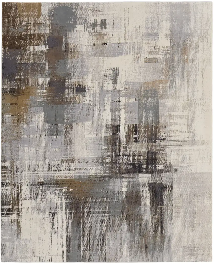 Ivory Gray and Brown Abstract Power Loom Area Rug Photo 5