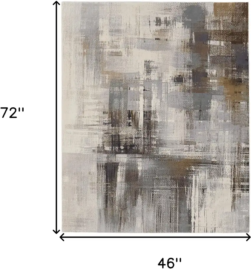 Ivory Gray and Brown Abstract Power Loom Area Rug Photo 3