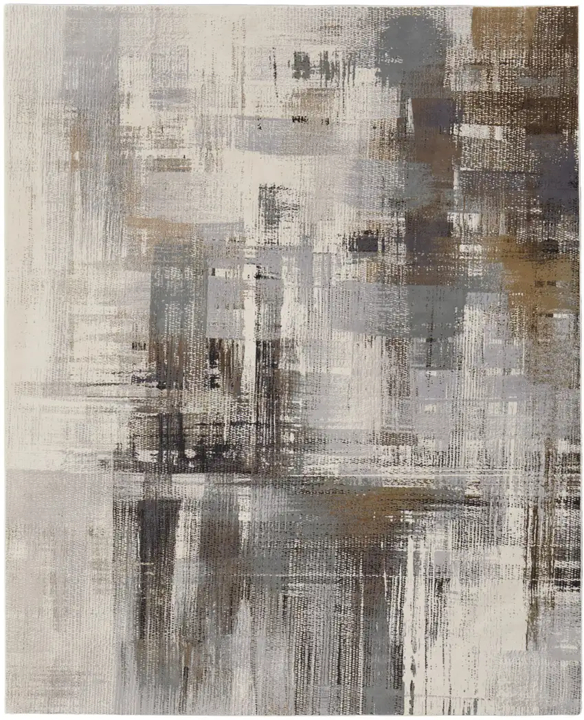Ivory Gray and Brown Abstract Power Loom Area Rug Photo 4