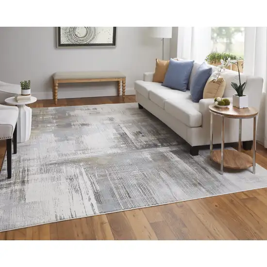 Ivory Gray and Brown Abstract Power Loom Area Rug Photo 9