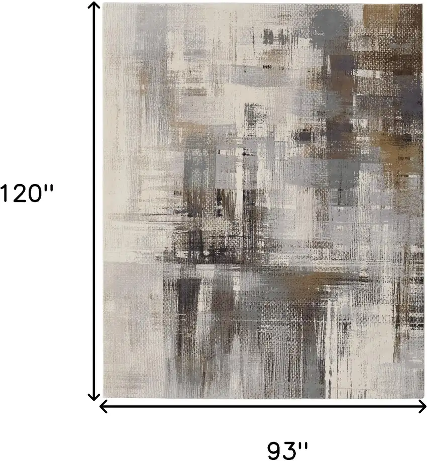 Ivory Gray and Brown Abstract Power Loom Area Rug Photo 3