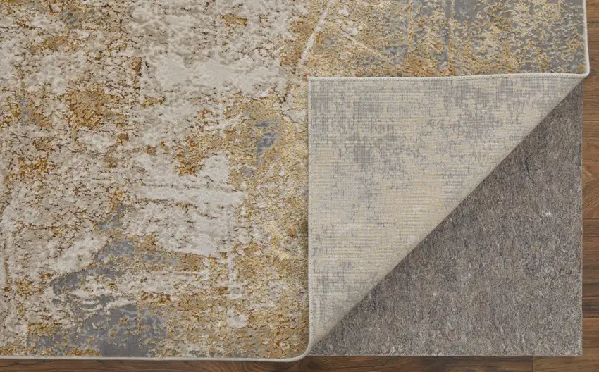 Ivory Gray and Brown Abstract Power Loom Worn Faded Area Rug Photo 4