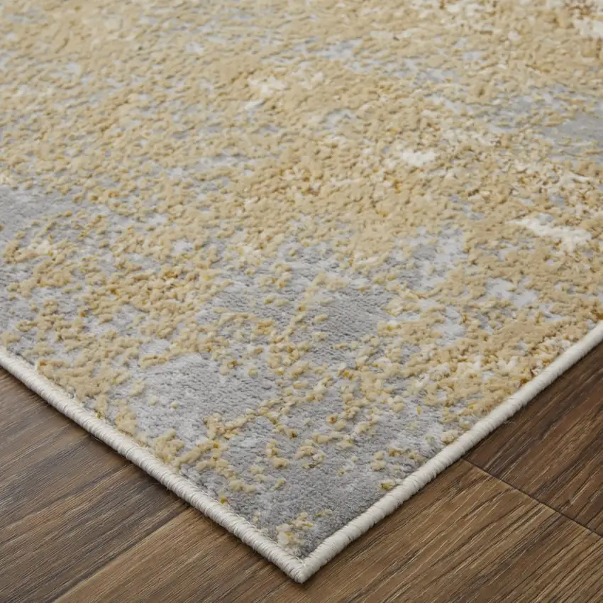 Ivory Gray and Brown Abstract Power Loom Worn Faded Area Rug Photo 8