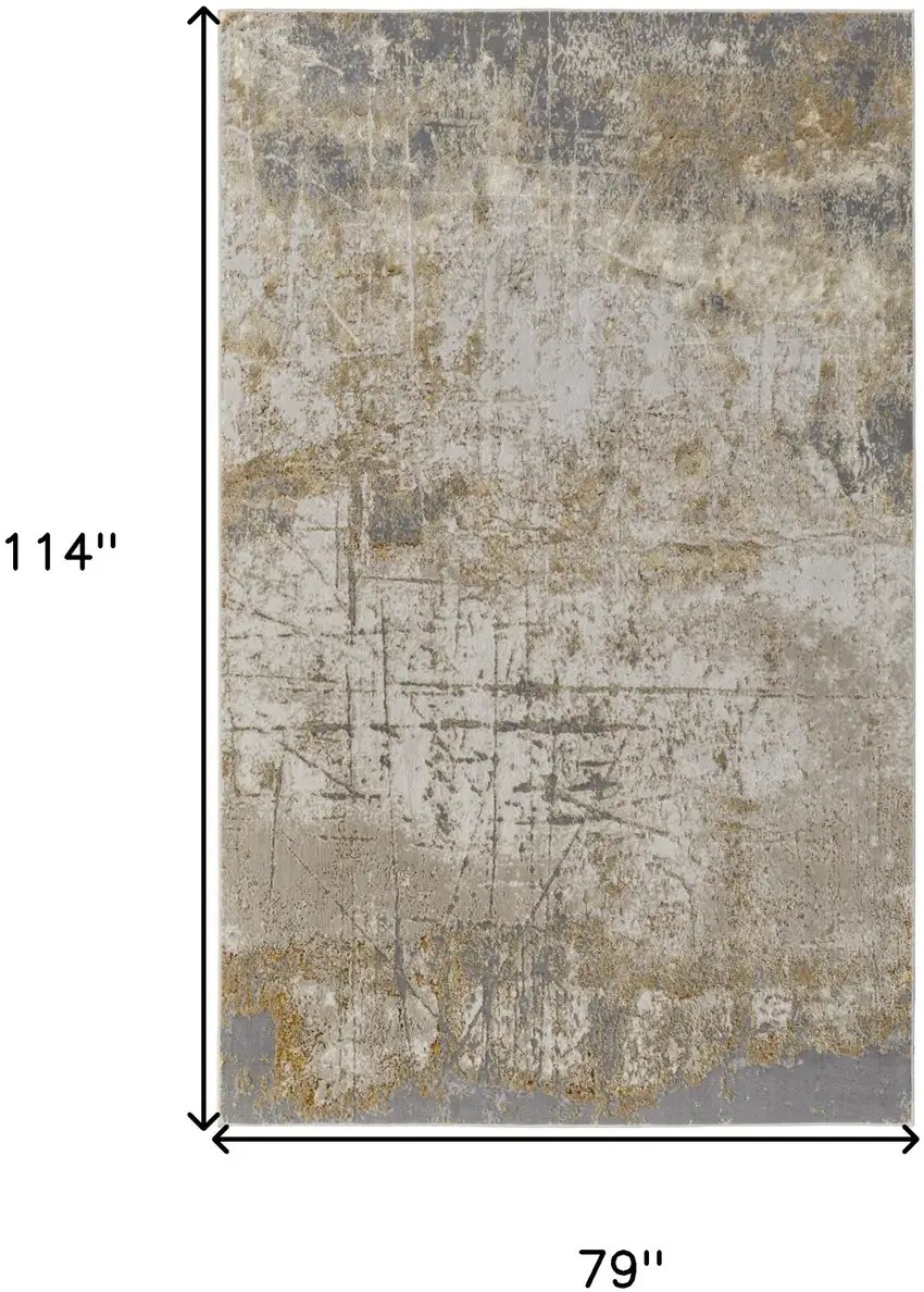 Ivory Gray and Brown Abstract Power Loom Worn Faded Area Rug Photo 3