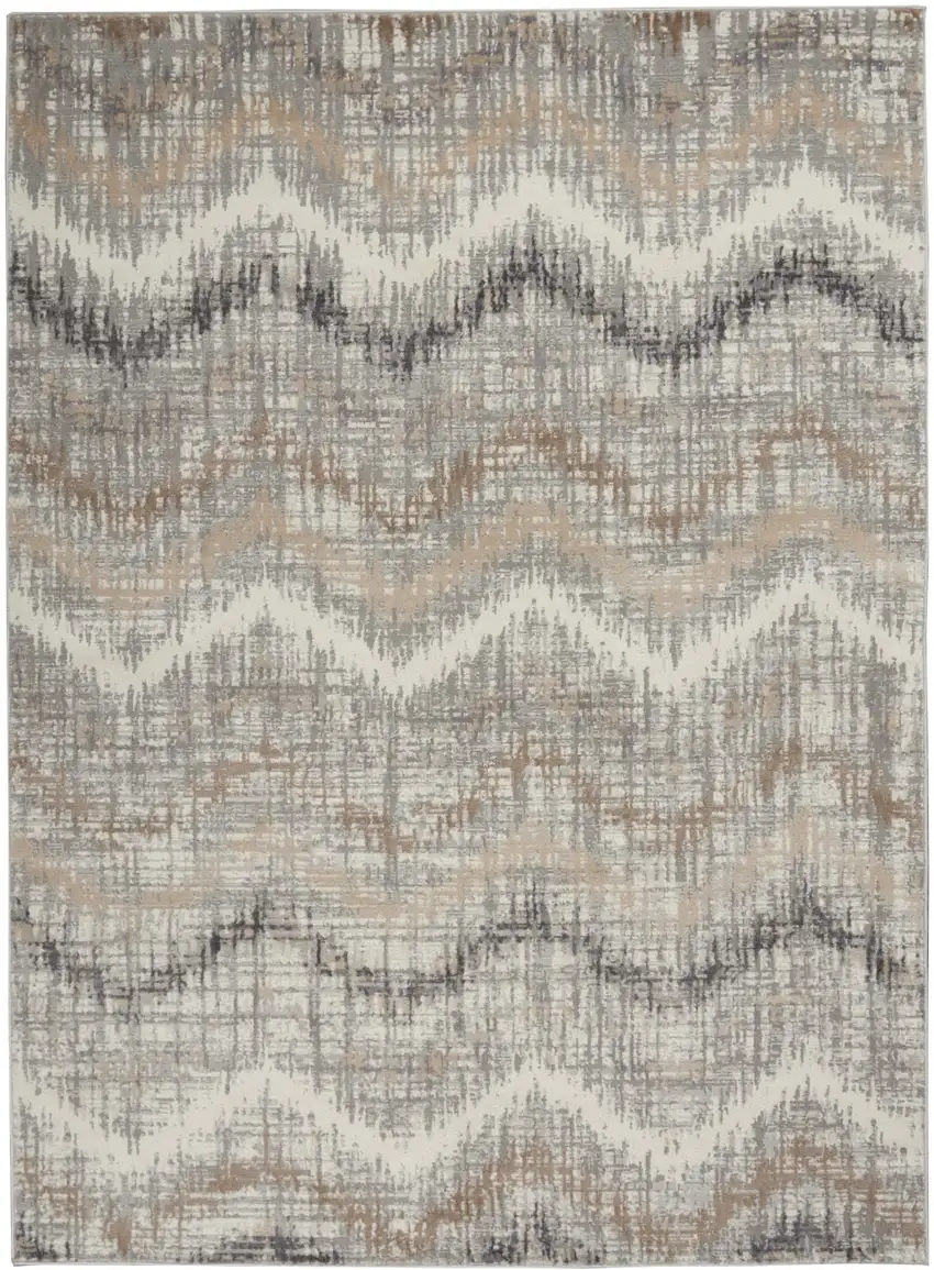 Ivory Gray and Brown Chevron Non Skid Area Rug Photo 1