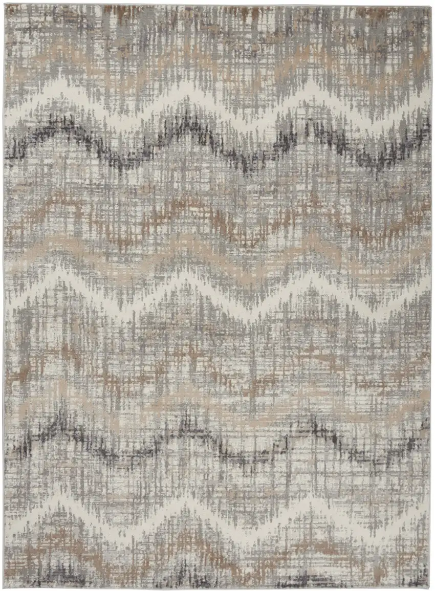Ivory Gray and Brown Chevron Non Skid Area Rug Photo 5