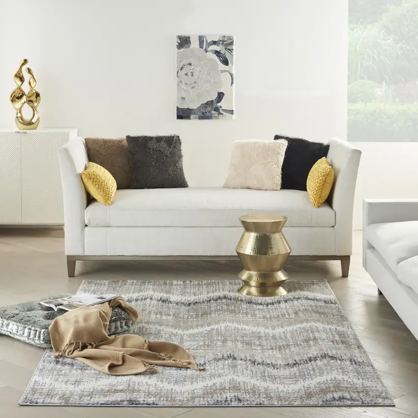 Ivory Gray and Brown Chevron Non Skid Area Rug Photo 4