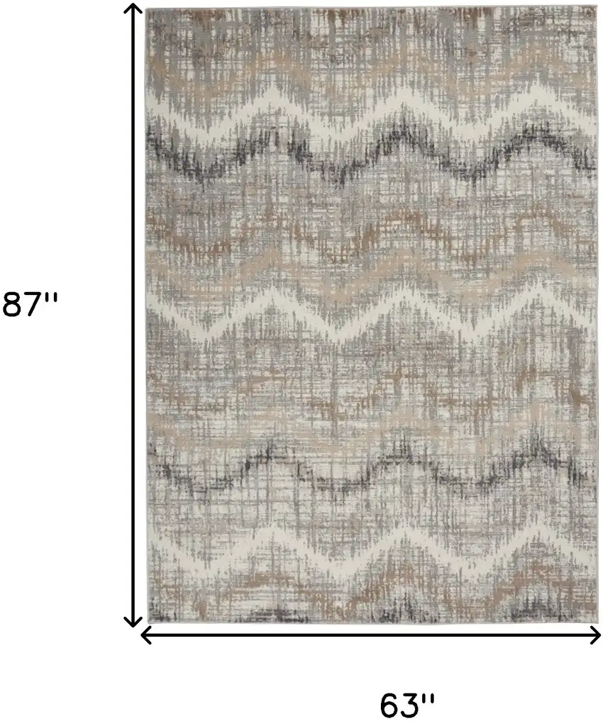 Ivory Gray and Brown Chevron Non Skid Area Rug Photo 3