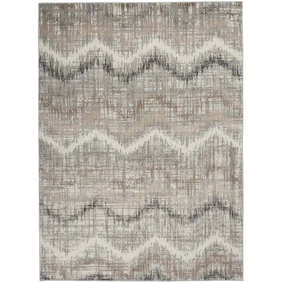 Ivory Gray and Brown Chevron Non Skid Area Rug Photo 2