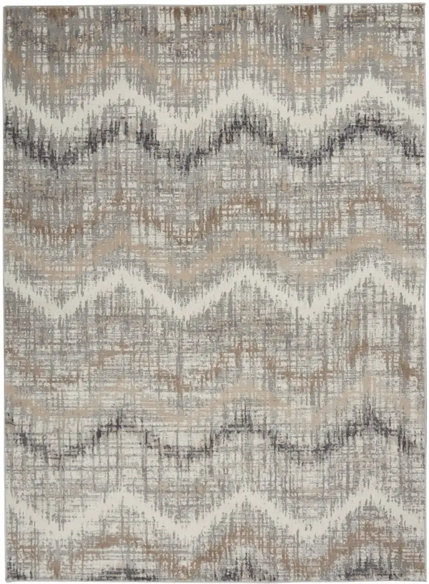 Ivory Gray and Brown Chevron Non Skid Area Rug Photo 2