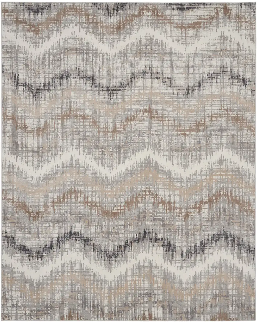 Ivory Gray and Brown Chevron Non Skid Area Rug Photo 1