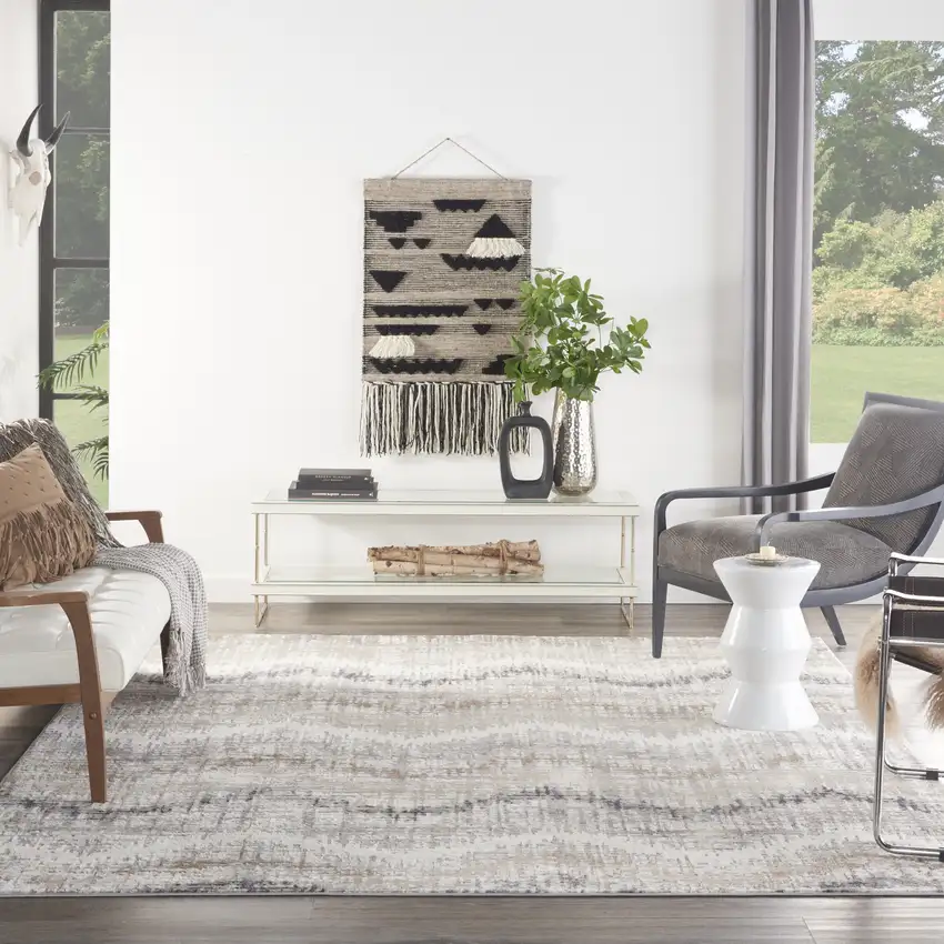 Ivory Gray and Brown Chevron Non Skid Area Rug Photo 5