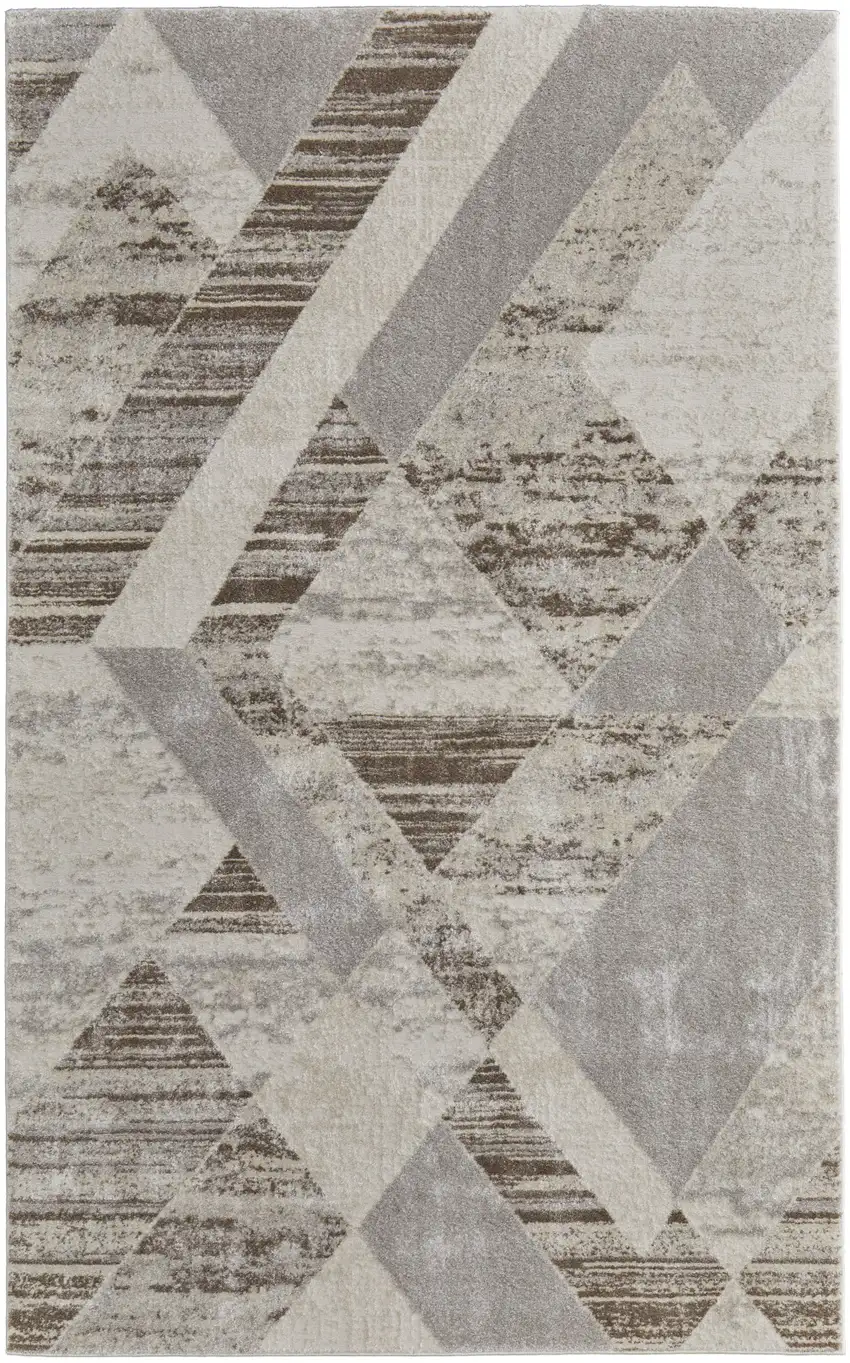 Ivory Gray and Brown Geometric Power Loom Area Rug Photo 5