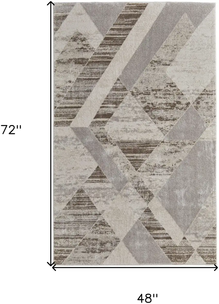 Ivory Gray and Brown Geometric Power Loom Area Rug Photo 3