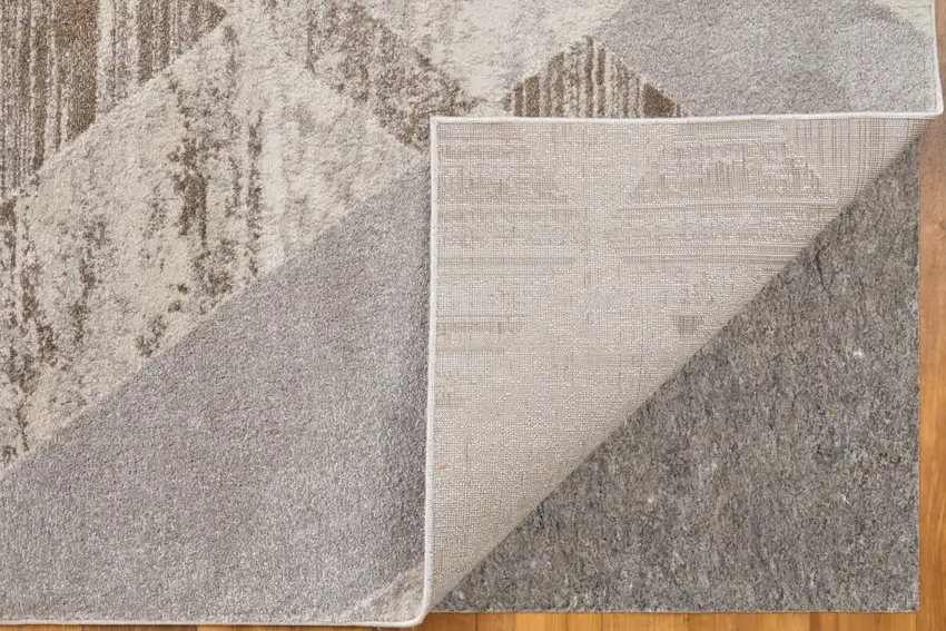 Ivory Gray and Brown Geometric Power Loom Area Rug Photo 7