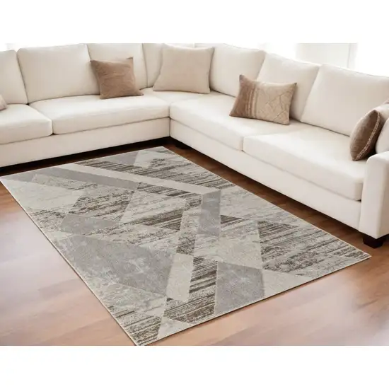 Ivory Gray and Brown Geometric Power Loom Area Rug Photo 1