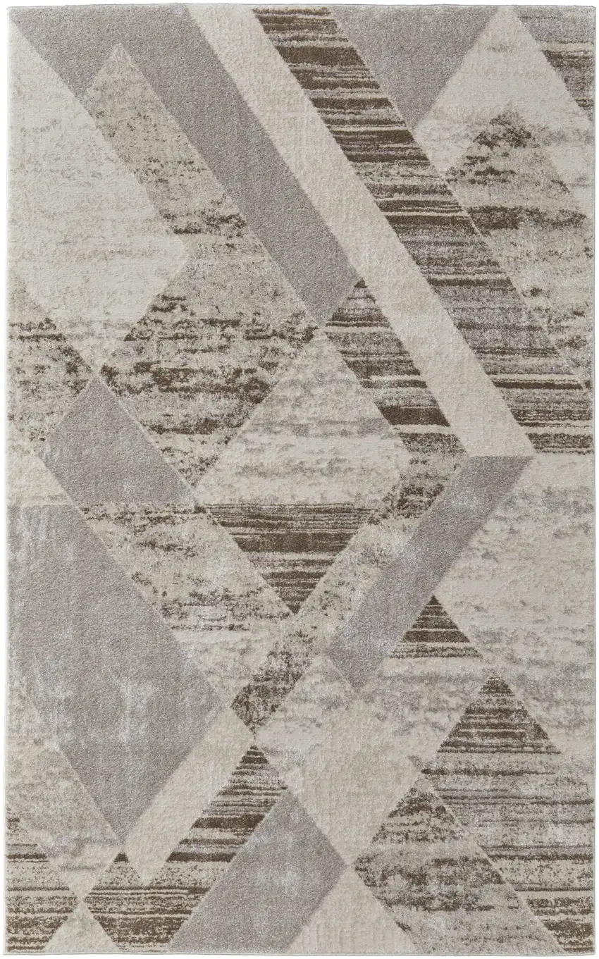 Ivory Gray and Brown Geometric Power Loom Area Rug Photo 4
