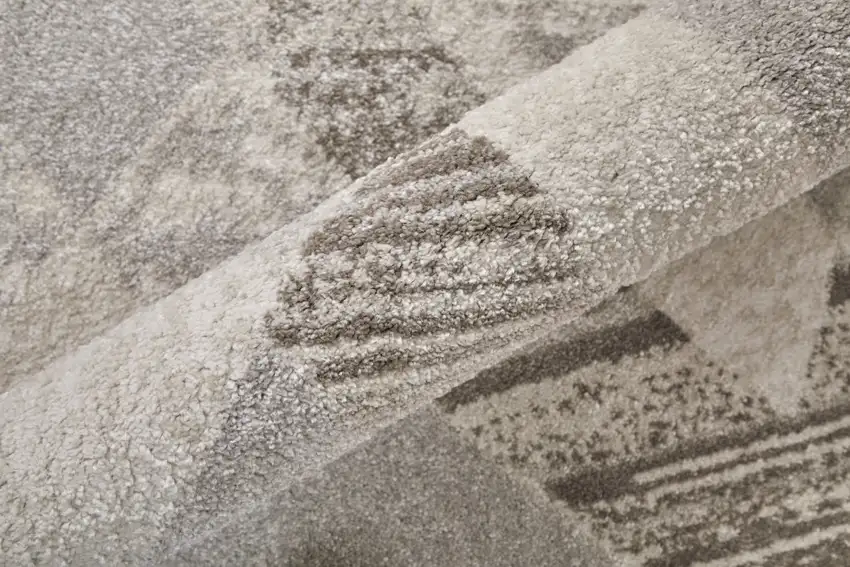 Ivory Gray and Brown Geometric Power Loom Area Rug Photo 9