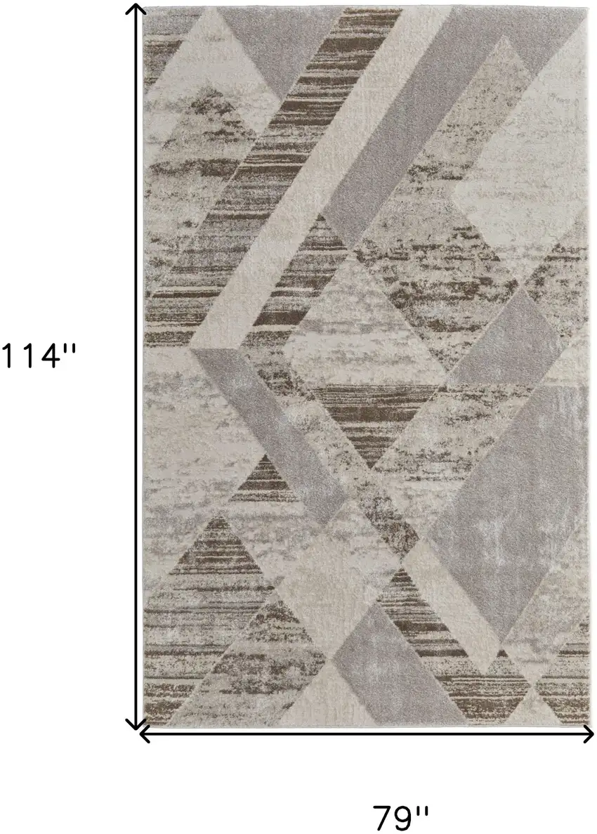 Ivory Gray and Brown Geometric Power Loom Area Rug Photo 3