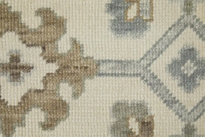Ivory Gray and Brown Wool Floral Hand Knotted Area Rug With Fringe Photo 8