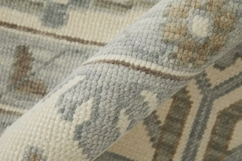 Ivory Gray and Brown Wool Floral Hand Knotted Area Rug With Fringe Photo 7