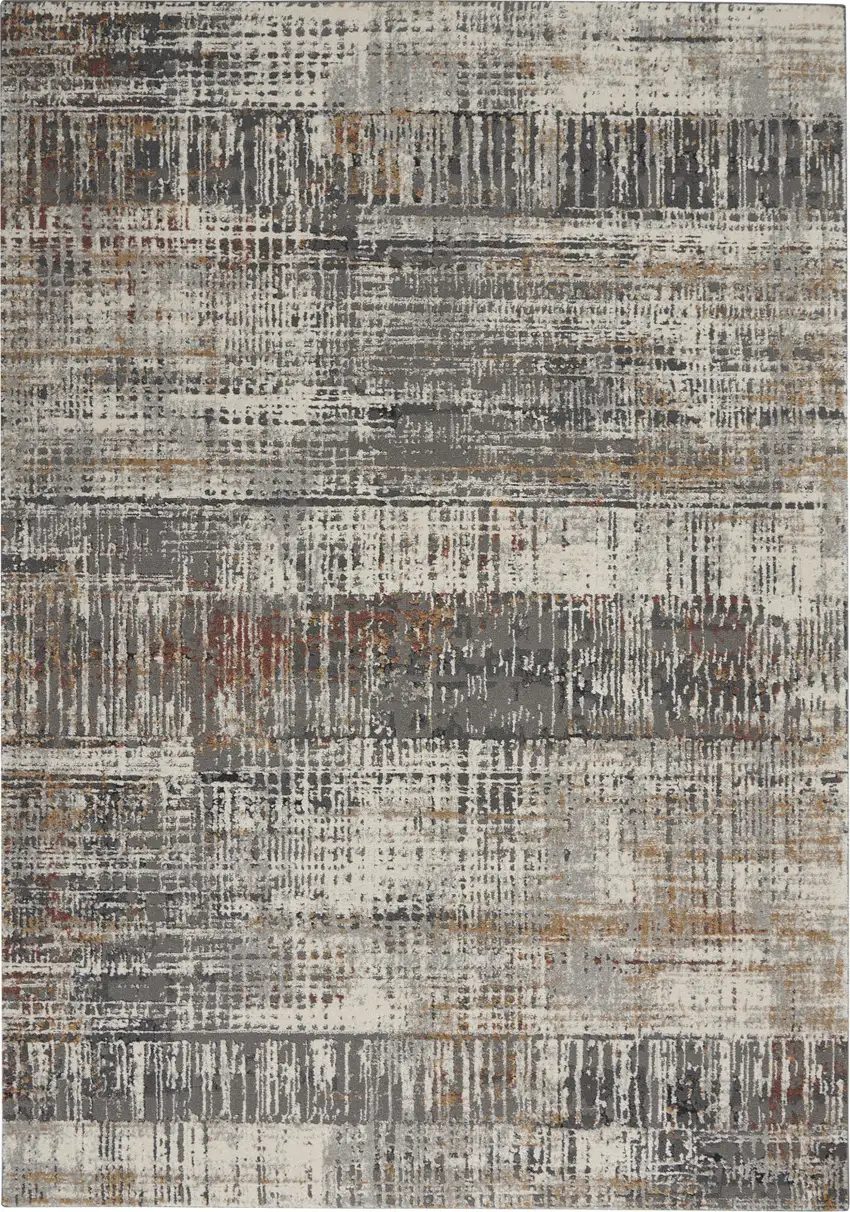 Ivory Gray and Golden Brown Abstract Area Rug Photo 2