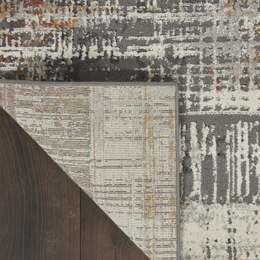 Ivory Gray and Golden Brown Abstract Area Rug Photo 9
