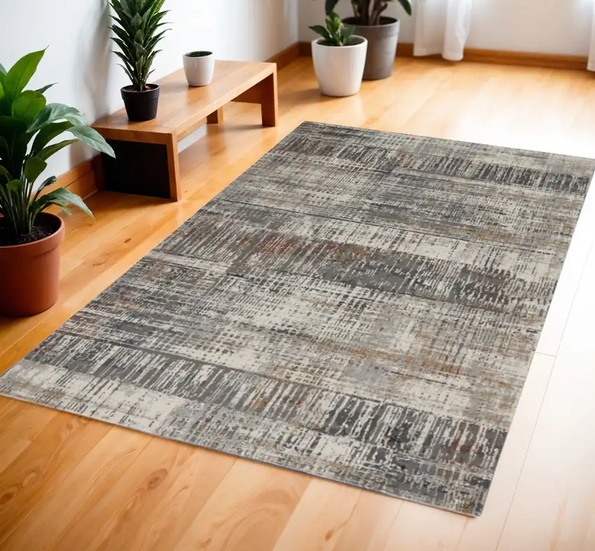 Ivory Gray and Golden Brown Abstract Area Rug Photo 1
