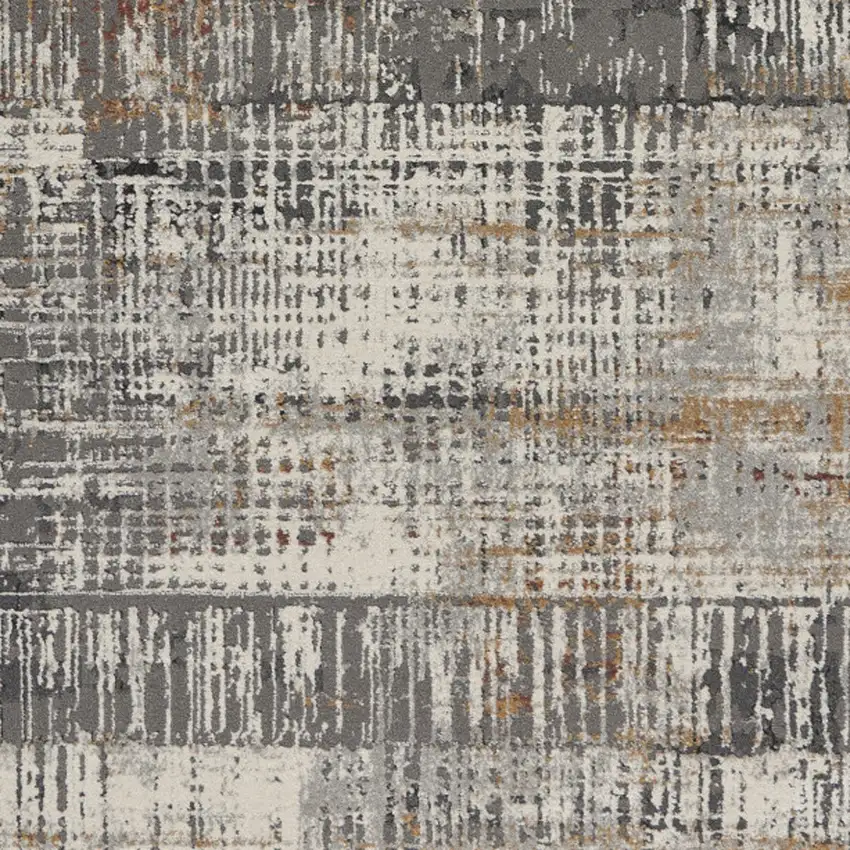 Ivory Gray and Golden Brown Abstract Area Rug Photo 9
